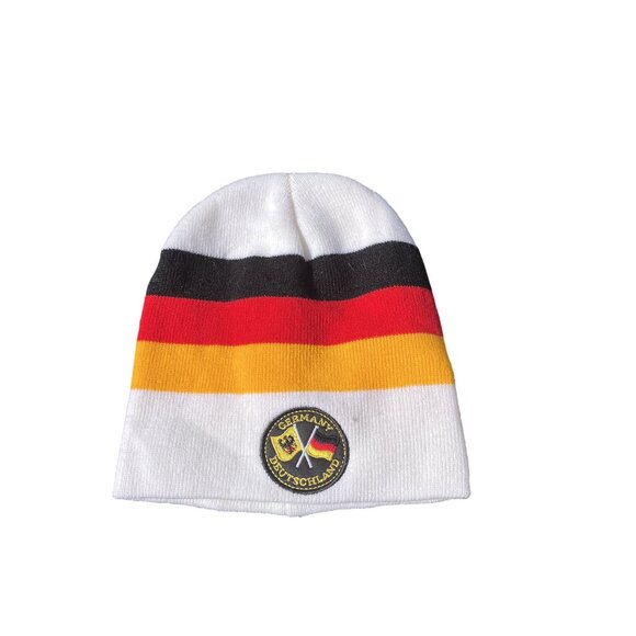 Vintage Germany Flag Striped Knit Beanie Hat With Deutschland Patch By Hildes - Picture 1 of 3